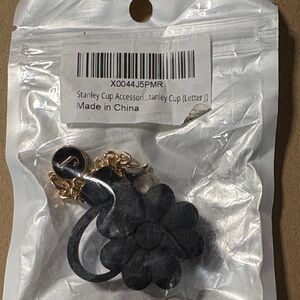 Black Flower Straw Topper with J initial Accessory -Stanley tumbler